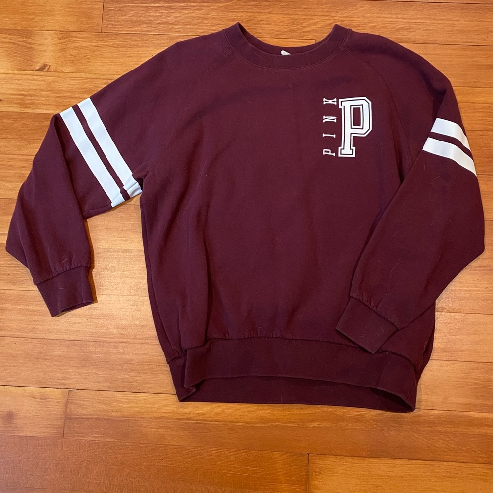PINK Victoria’s Secret Varsity Sweatshirt - Size Medium - Burgundy Oversized Pul